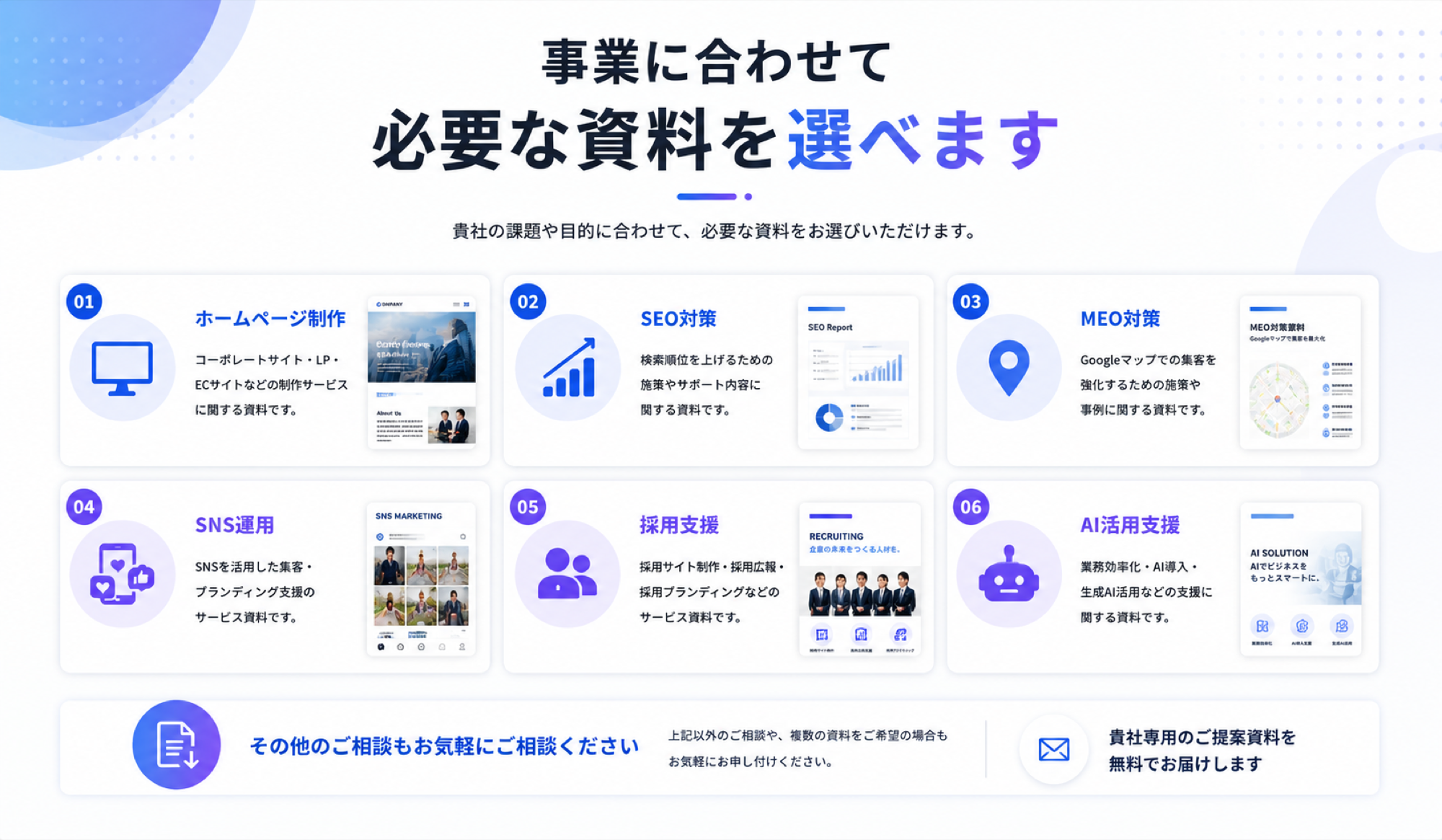 cantik サービス資料 事業に合わせて必要な資料を選べます