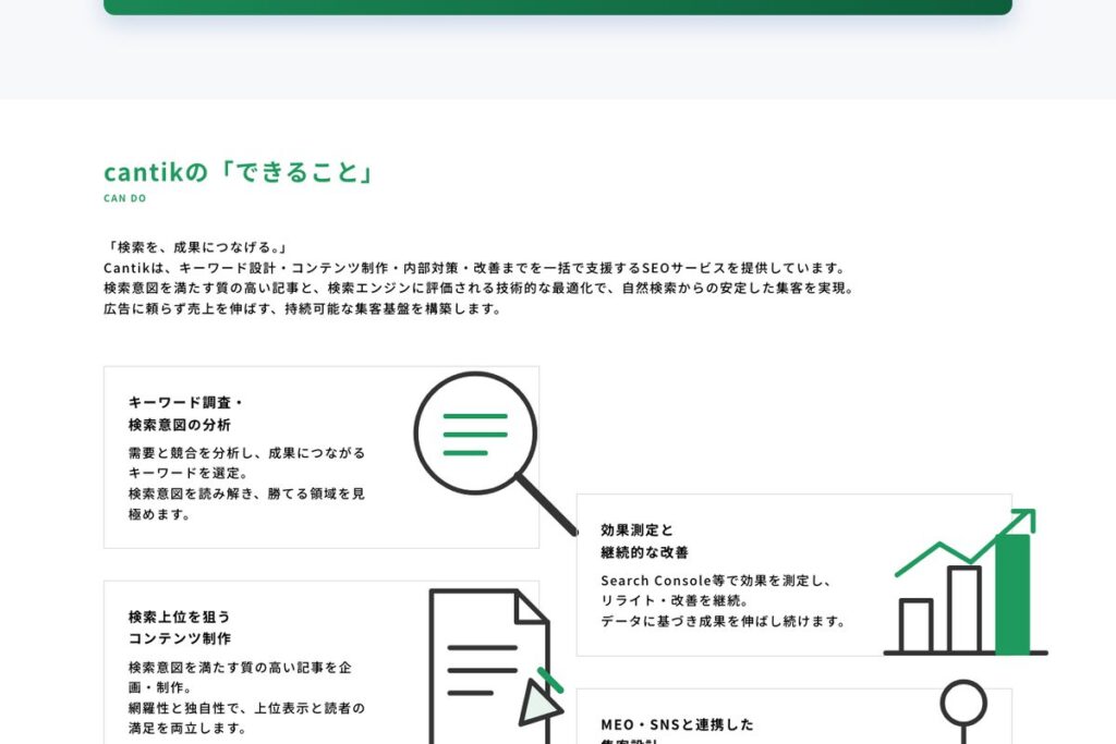 SEO対策でcantikができることの一覧