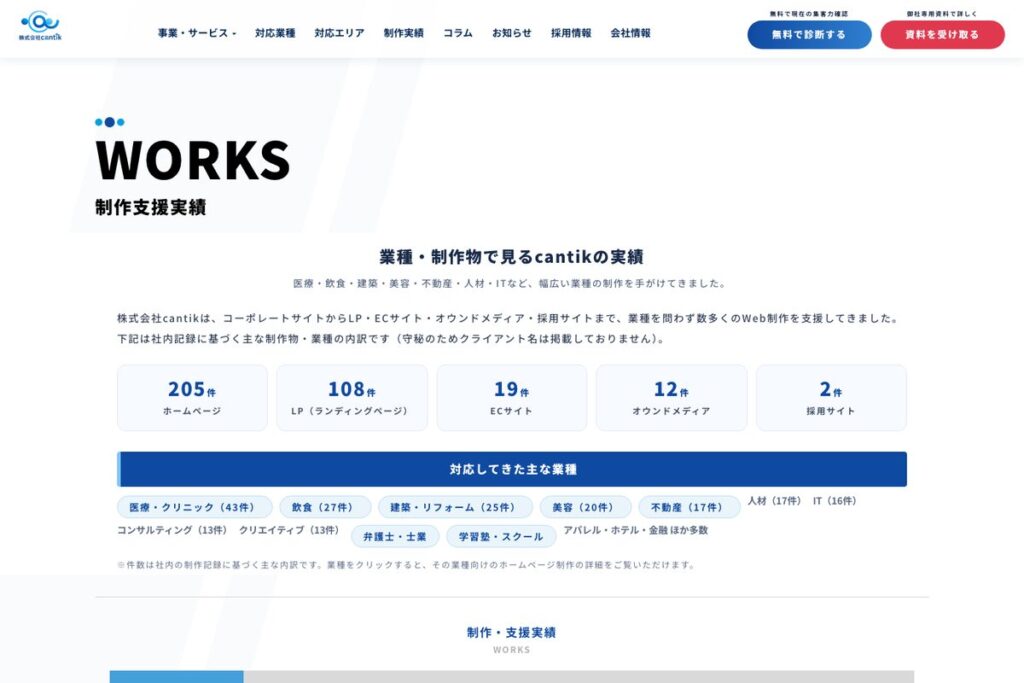 cantikのホームページ制作実績